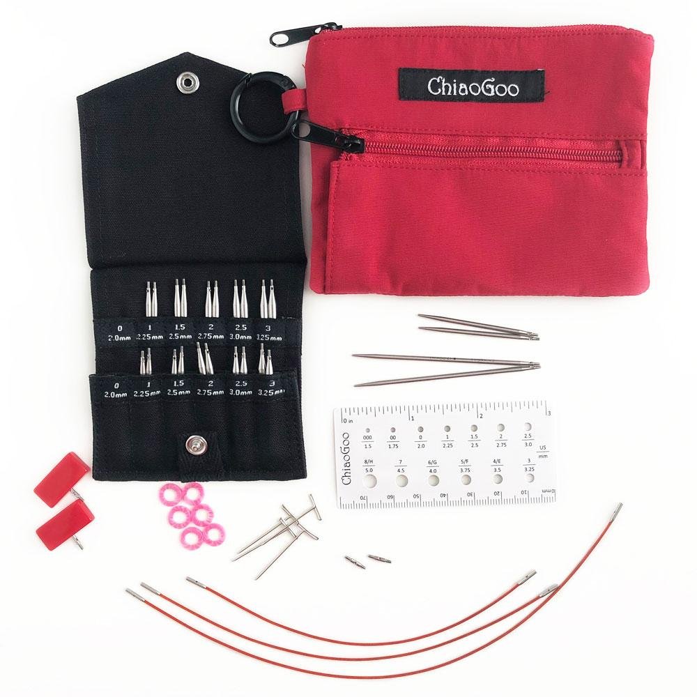 Twist Shorties Red Lace Mini 2" & 3" (5 & 8 cm) 7230-M Stainless Steel Interchangeable Knitting Needles Set - ChiaoGoo