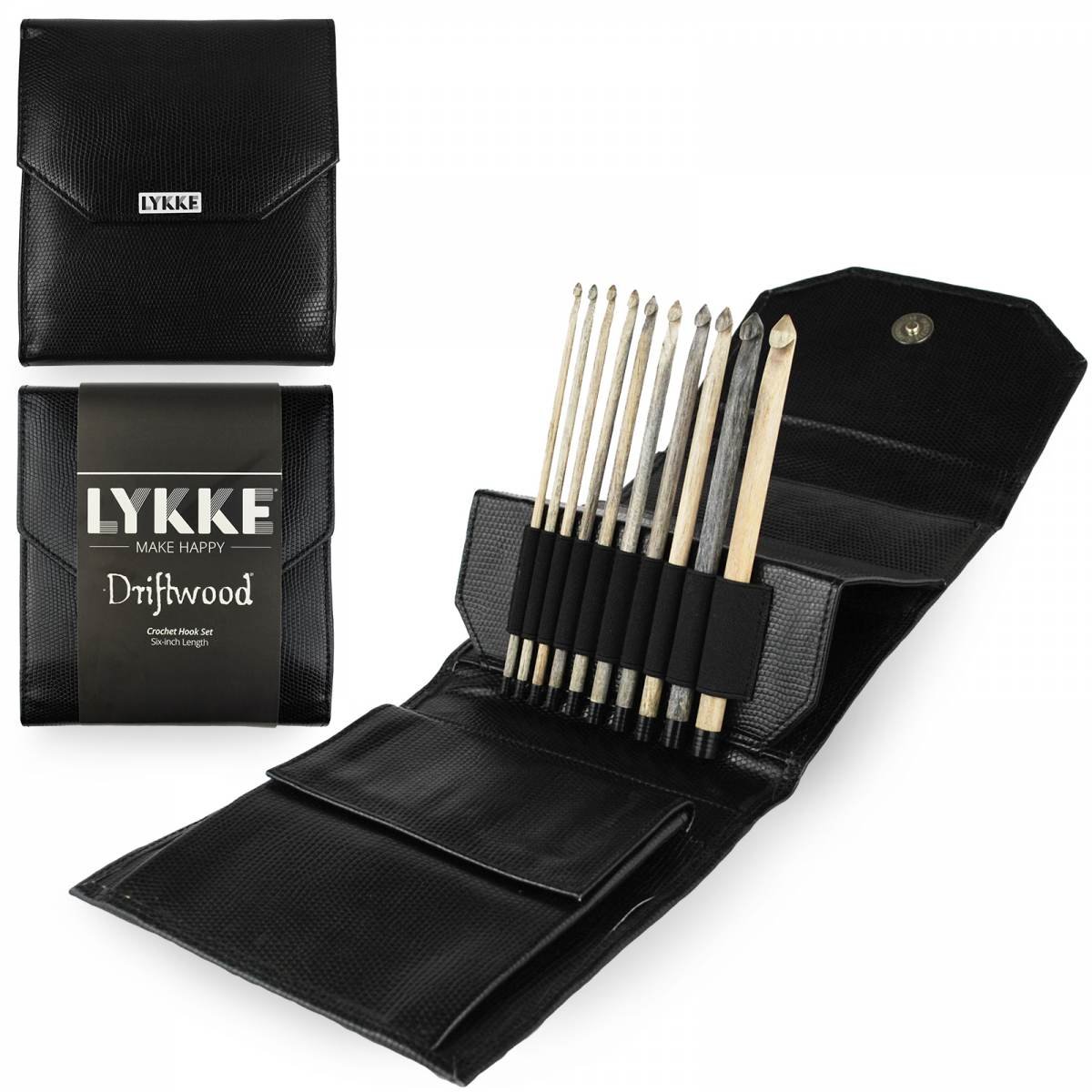 Lykke Driftwood Crochet Hook Set in Black Faux Leather